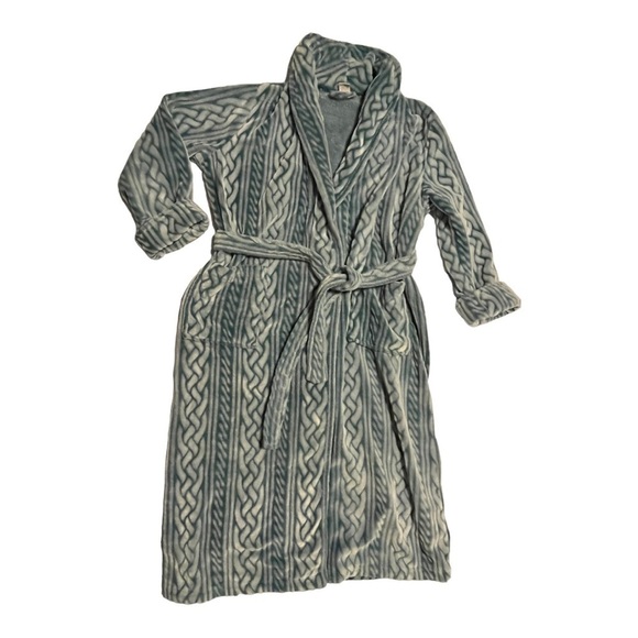 CABERNET robe teal tonal weave pattern thick velour belt tie front size small - Picture 8 of 8